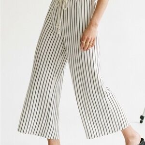 Lauren Ralph Lauren 100% Silk Striped Wide Leg Pants — Cream/Navy — Sz 12